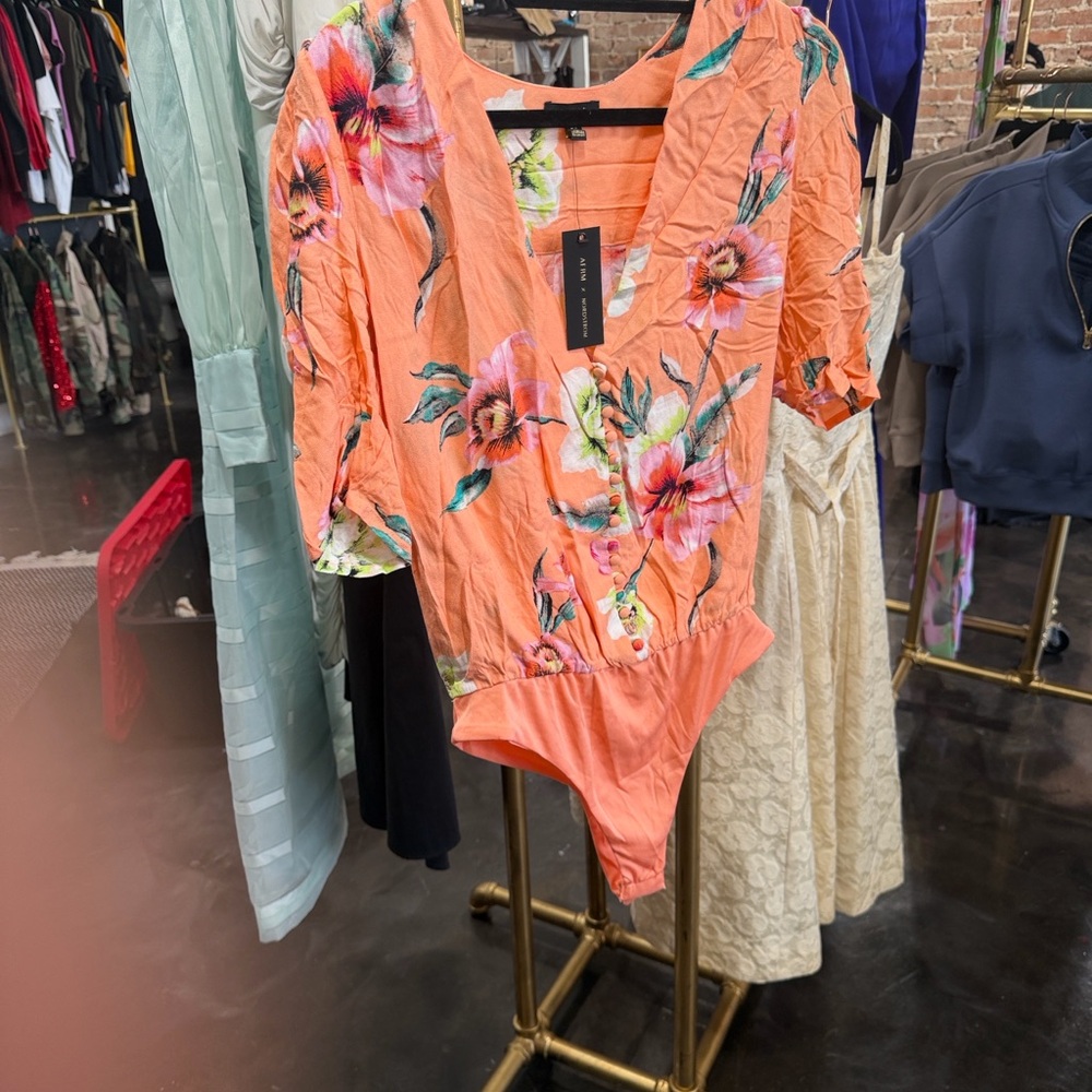 AFRM Coral Floral V-Neck Top